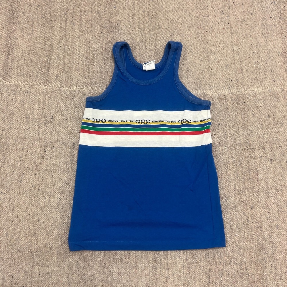 Vintage Levi's Olympics Tank‎ Top Small Blue 1980s USA Russia